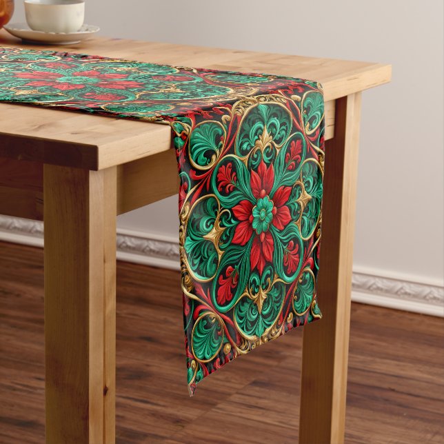 Decorative Red Green Holiday Table Runner (In Situ)