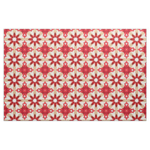 Decorative Red White and Beige Flower Like Pattern Fabric
