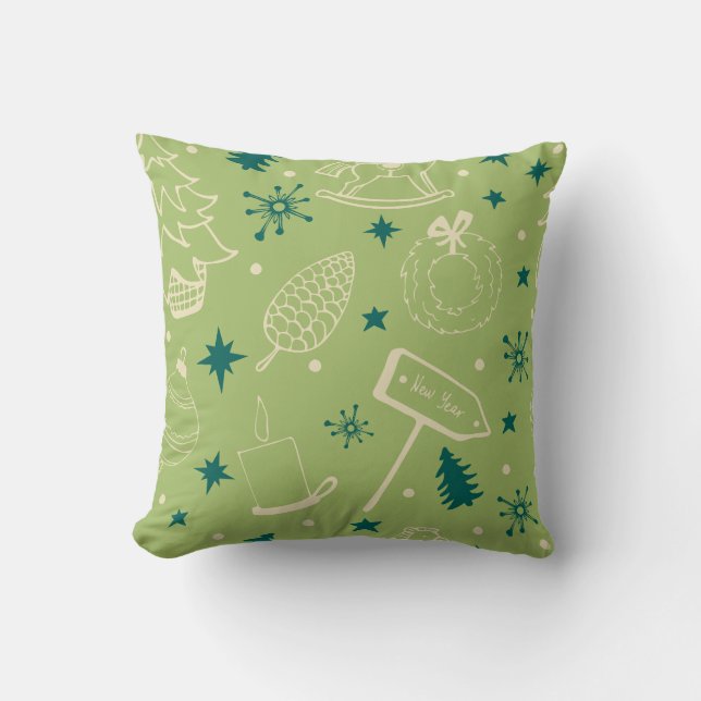 Decorative Red & White Christmas Tree  Throw Pillow (Front)