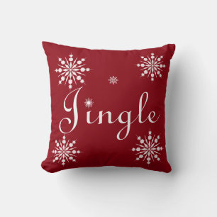 Decorative Red & White Jingle Merry Christmas Throw Pillow