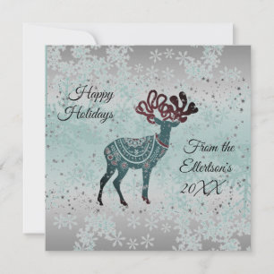 Decorative Reindeer Snowflakes Christmas Glitter Card