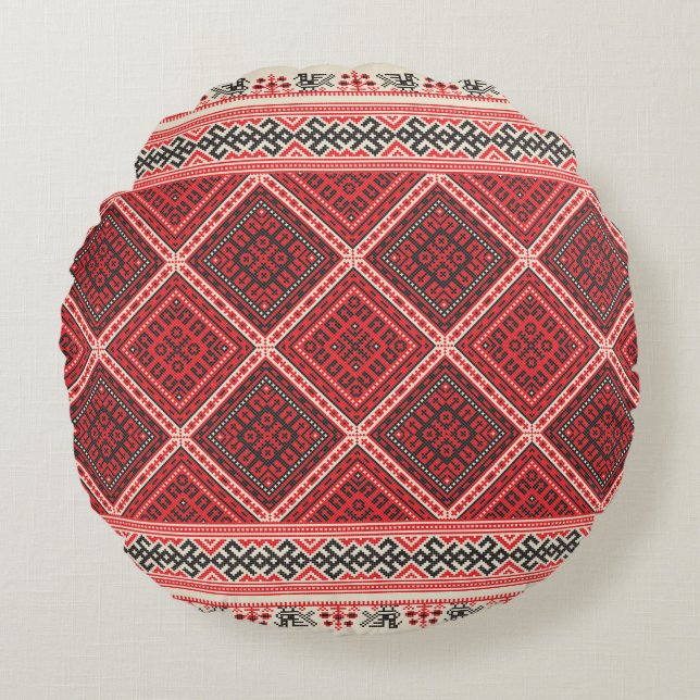 Decorative repeating pattern inspired by tradition round pillow (Front)