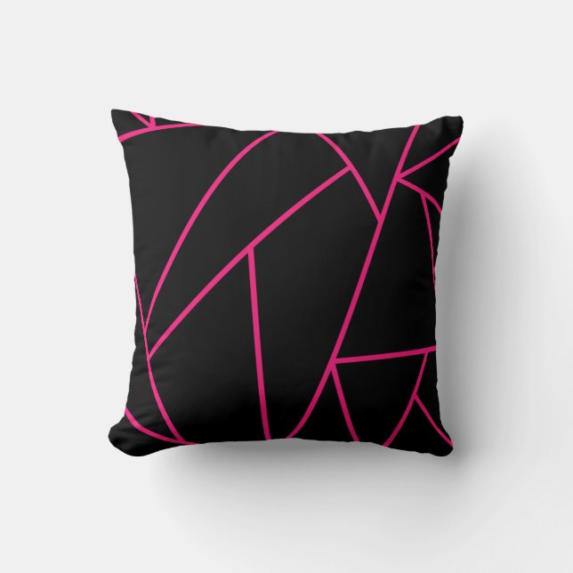 Decorative Reversible Neon Pink and Black Mosaic Throw Pillow (Front)