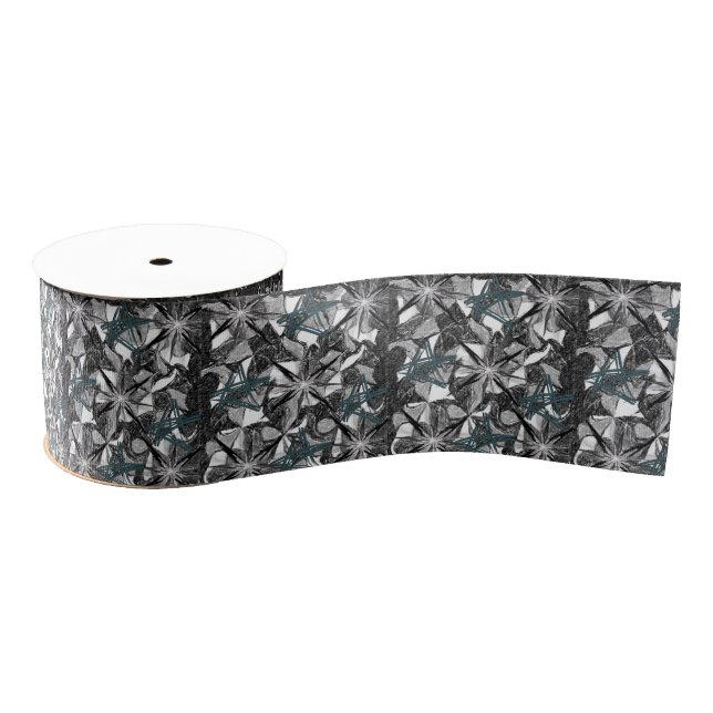 decorative ribbon black white print grosgrain ribbon (Spool)
