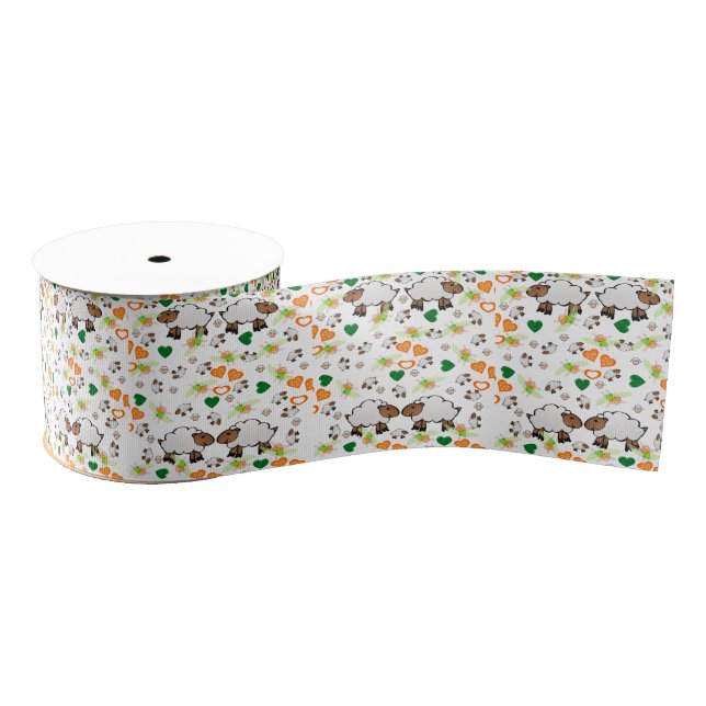 Decorative Ribbon Teeth Orange Hearts Sheep Grosgrain Ribbon (Spool)