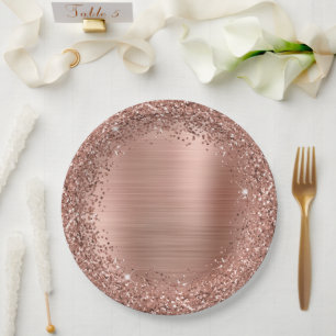 Decorative Rose Gold Glitter and Foil Girly Glam Paper Plate