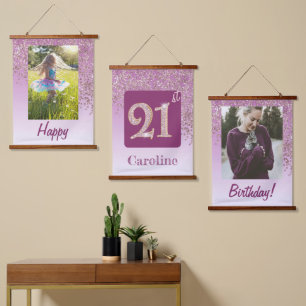 Decorative Rose Gold Glitter, Photos 21st Birthday Hanging Tapestry