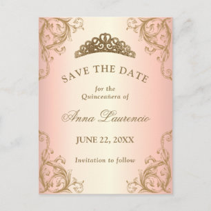 Decorative Rose Gold Quinceanera Save The Date Postcard