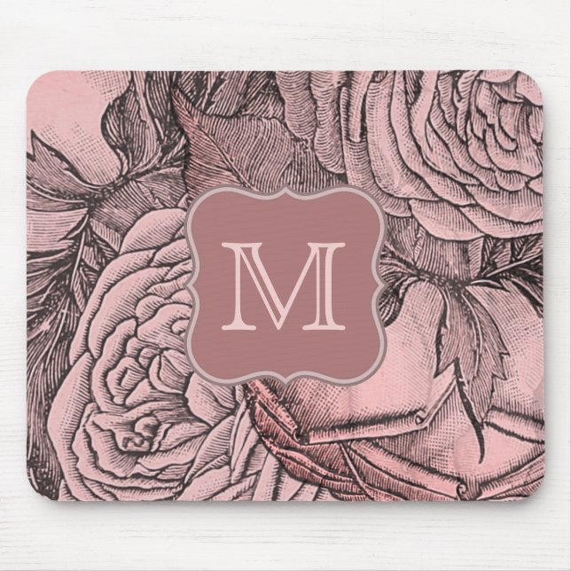 Decorative Roses Blush Pink Monogram Mouse Pad (Front)