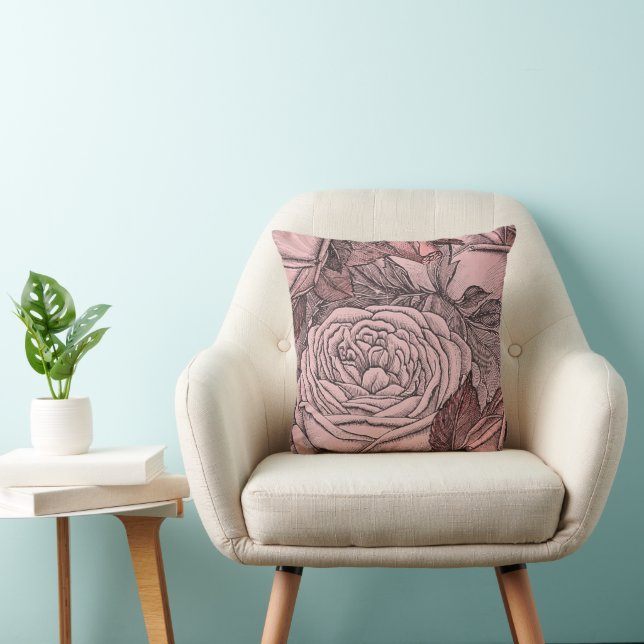 Decorative Roses Blush Pink Throw Pillow (Chair)