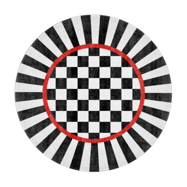 Decorative Round Jester Check Glass Cutting Board (Front)