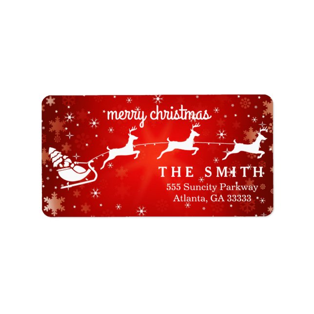 Decorative Santa Ride Red Snowflake Christmas Label (Front)
