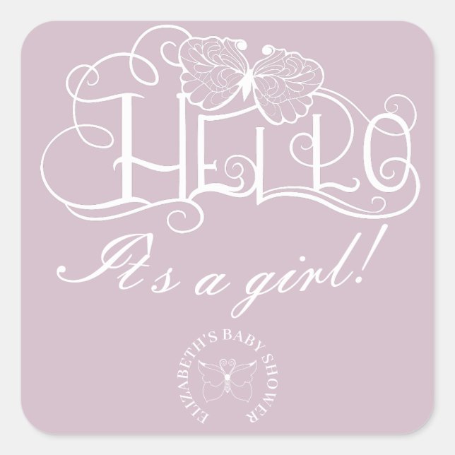 decorative script hello it's a girl blush square sticker (Front)