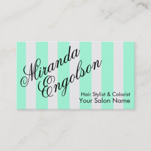 Decorative Script Turquoise Stripes Business Card