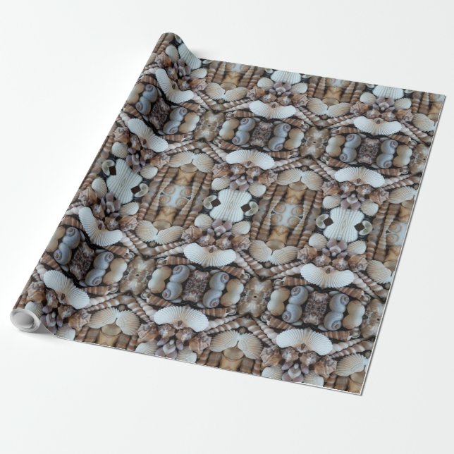 Decorative Sea Shells Pattern Summer Natural Brown Wrapping Paper (Unrolled)