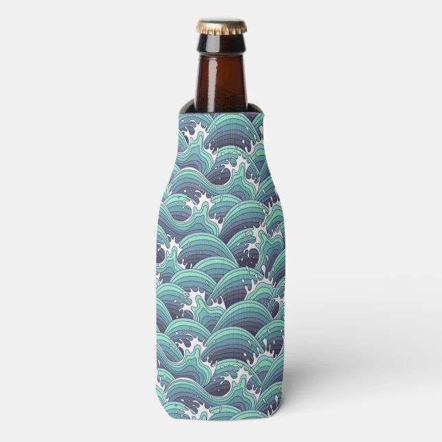 Decorative Sea Wave Background Bottle Cooler (Bottle Front)