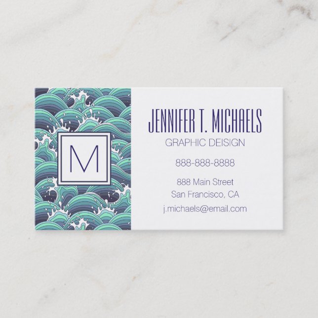 Decorative Sea Wave Background Business Card (Front)