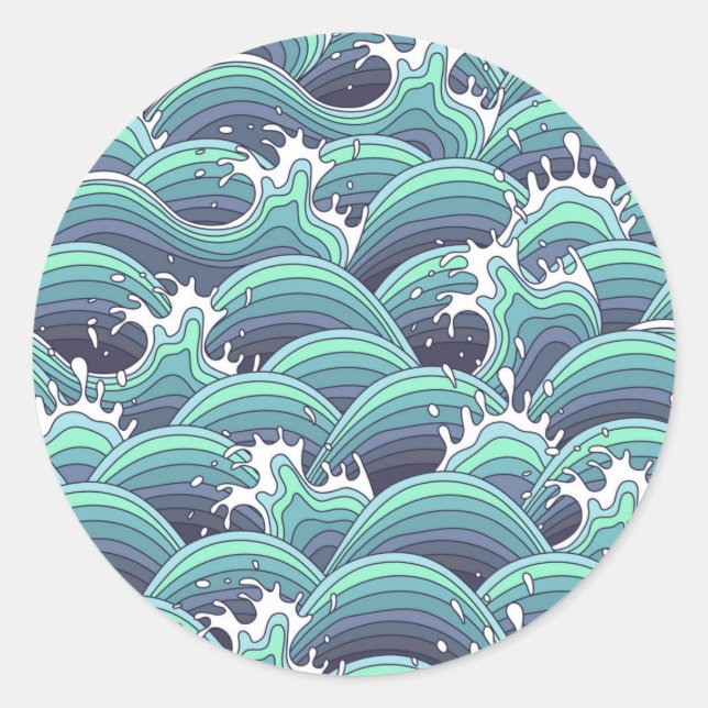 Decorative Sea Wave Background Classic Round Sticker (Front)