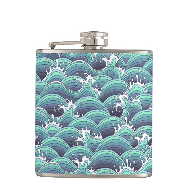 Decorative Sea Wave Background Hip Flask (Front)