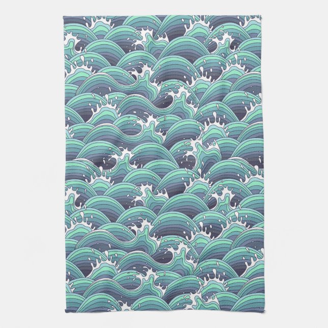 Decorative Sea Wave Background Kitchen Towel (Vertical)