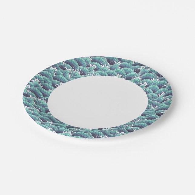 Decorative Sea Wave Background Paper Plate (Angled)
