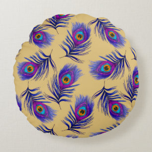 Decorative seamless pattern with beautiful peacock round pillow