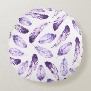 Decorative seamless pattern with feathers. Waterco Round Pillow
