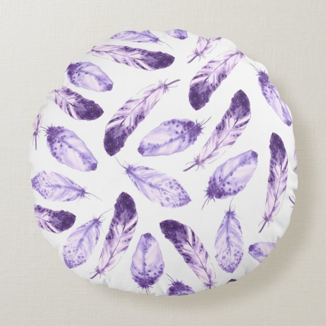 Decorative seamless pattern with feathers. Waterco Round Pillow (Front)