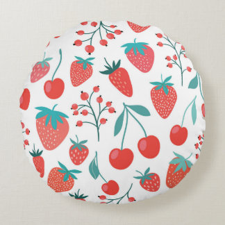 Decorative seamless pattern with fruits, strawberr round pillow