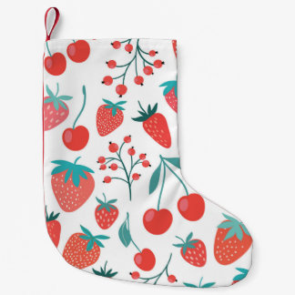 Decorative seamless pattern with fruits, strawberr small christmas stocking