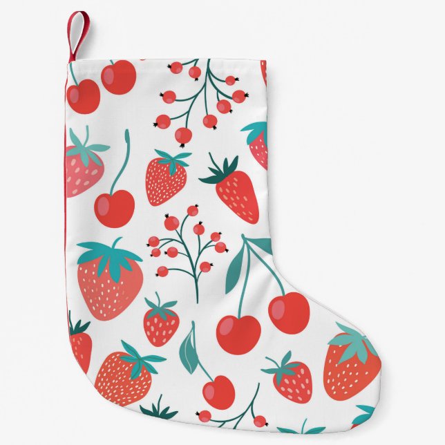 Decorative seamless pattern with fruits, strawberr small christmas stocking (Front)