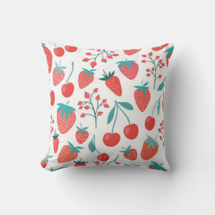 Decorative seamless pattern with fruits, strawberr throw pillow