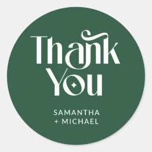 Decorative Serif Deep Pine Wedding Thank You Classic Round Sticker