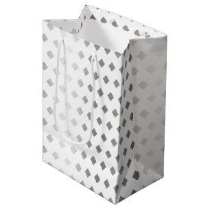 Decorative Silver Gray White Diamond Pattern Medium Gift Bag