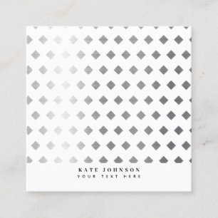 Decorative Silver Gray White Diamond Pattern Square Business Card