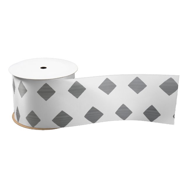 Decorative Silver Grey White Diamond Pattern Satin Ribbon (Spool)