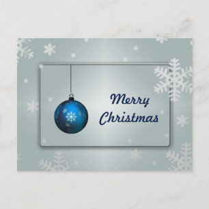 Decorative Silver Snow Blue Ball Merry Christmas Holiday Postcard