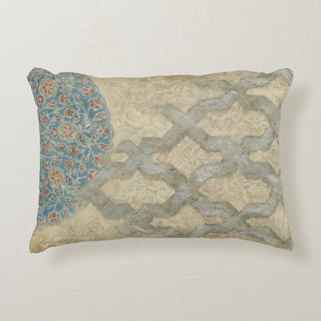 Decorative Silver Tapestry Floral Arrangement Accent Pillow (Front)