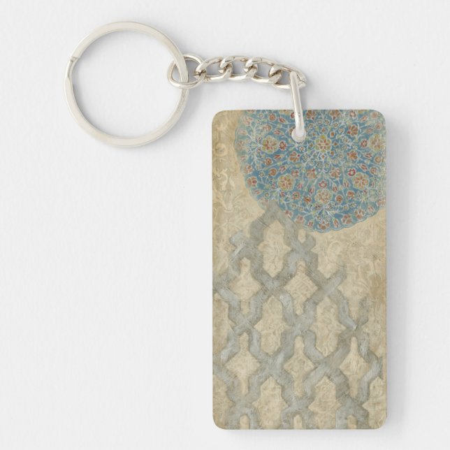 Decorative Silver Tapestry Floral Arrangement Keychain (Front)