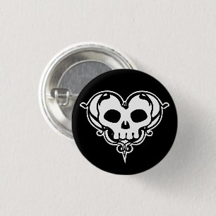 Decorative Skull Heart 1 Inch Round Button