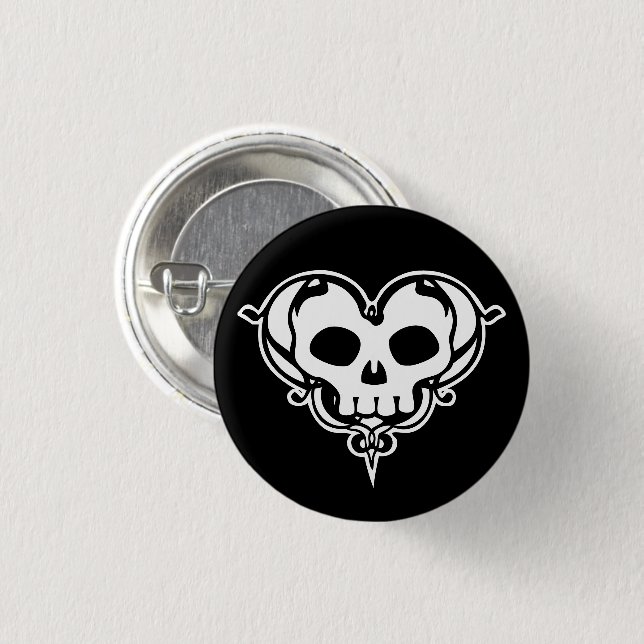Decorative Skull Heart 1 Inch Round Button (Front & Back)