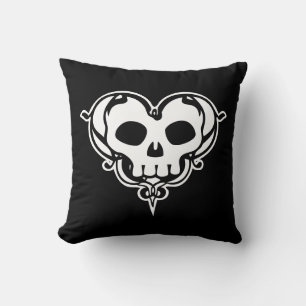 Decorative Skull Heart Throw Pillow