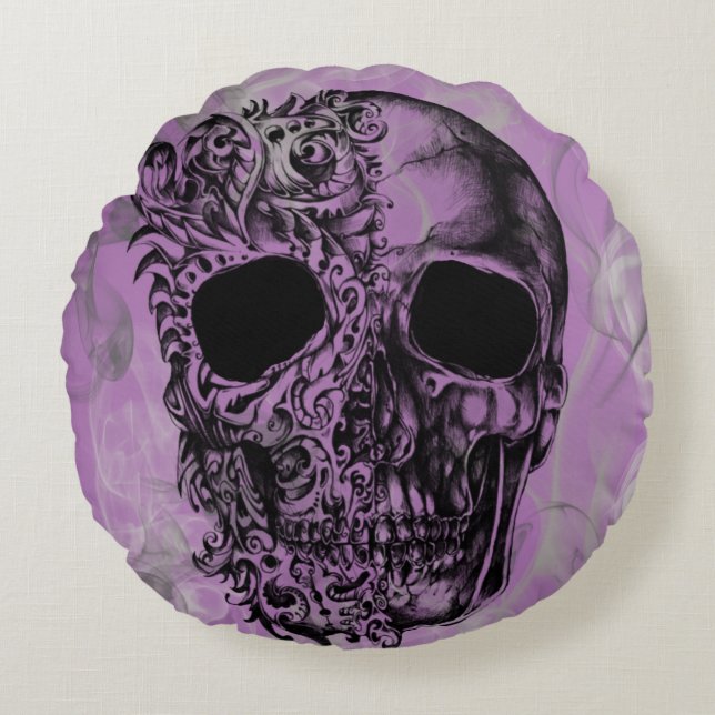 decorative skull round pillow (Front)