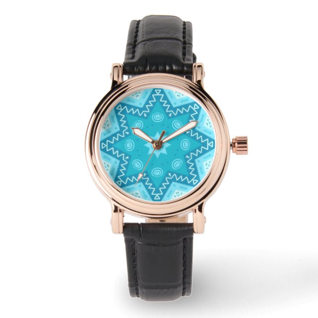 Decorative Sky Blue Star Quilt Look Watch (Front)
