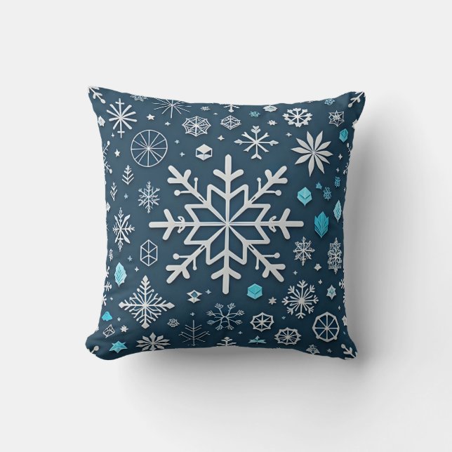 Decorative Snow Blue & Gold Ball Merry Christmas Throw Pillow (Front)