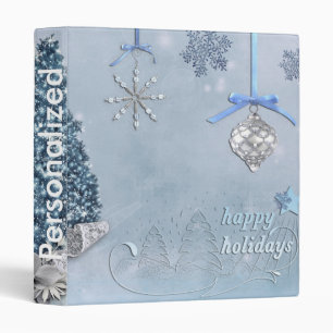 Decorative Snow Blue & White Ball Merry Christmas Binder