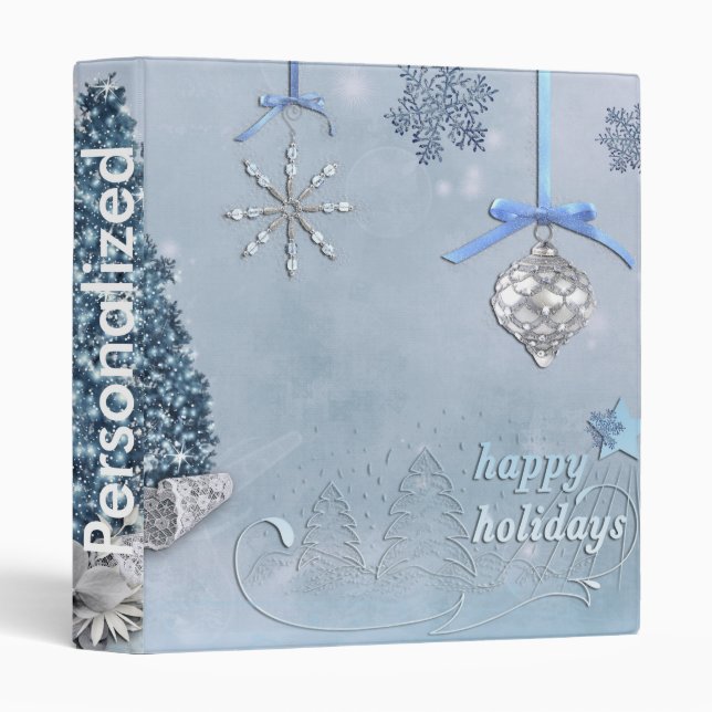 Decorative Snow Blue & White Ball Merry Christmas Binder (Front/Spine)