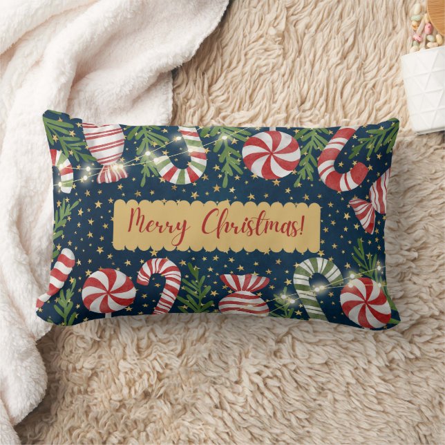 Decorative Snow Blue & White Ball Merry Christmas Lumbar Pillow (Blanket)