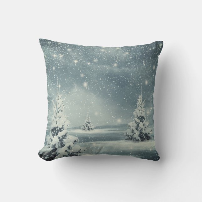 Decorative Snow Blue & White Ball Merry Christmas Throw Pillow (Front)