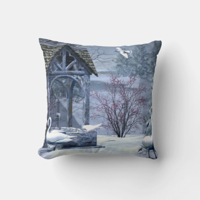 Decorative Snow Blue & White Ball Merry Christmas Throw Pillow (Front)